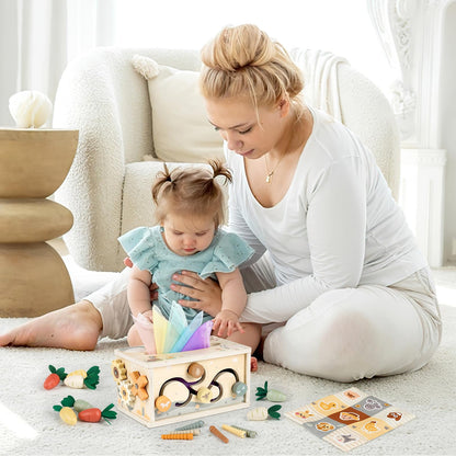 Vanplay Montessori Toys for 1 Year Old, 6 in 1 Baby Tissue Box Toy Wooden Activity Cube, Shape Sorter Sensory Toys for Babies 12 Months, 1st Birthday Gifts for Girls Boys