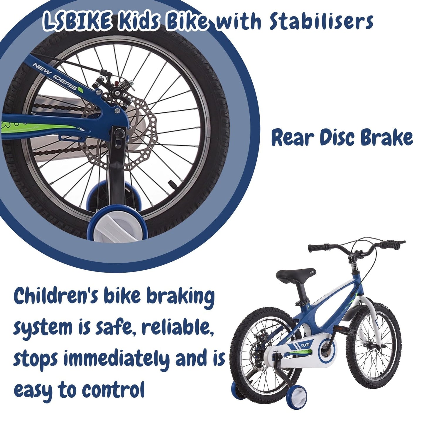 LSBIKE Kids Bike 14 16 18 Inch Magnesium Alloy Boys Girls Children Bicycle with Stabilizers Ages 2-9 Years Blue Pink Bicycle Double Brakes Training Wheel Freestyle Children Bike (18 inch Blue)