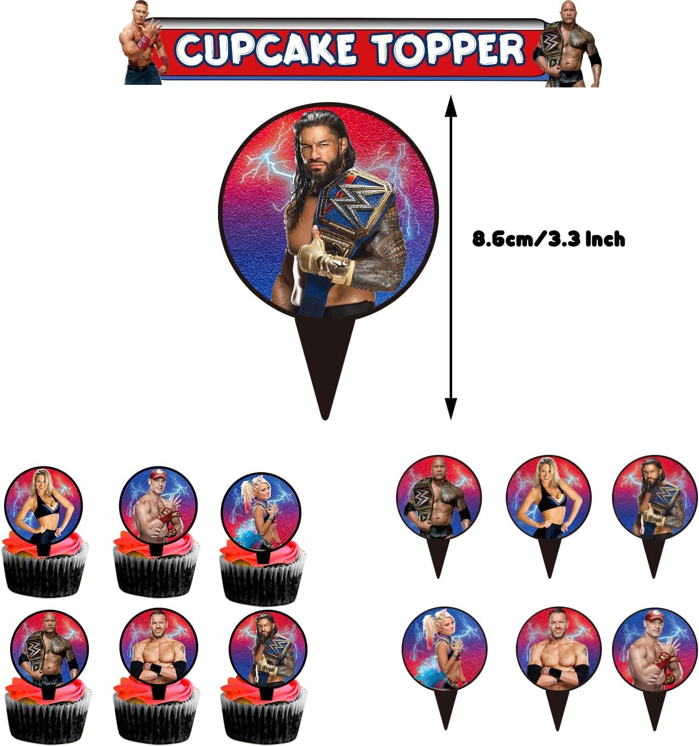 Wrestlinss Theme Birthday Party Decorations Wrestlinss Party Supplies Happy Birthday Banner Balloons Cake Topper, Cupcake Toppers for Birthday Party Decor