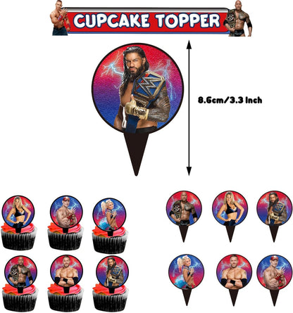 Wrestlinss Theme Birthday Party Decorations Wrestlinss Party Supplies Happy Birthday Banner Balloons Cake Topper, Cupcake Toppers for Birthday Party Decor