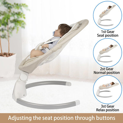 Electric infant swing by JFOVMCYG with remote control, adjustable speeds, multiple seat positions, washable seat, and safety harness.