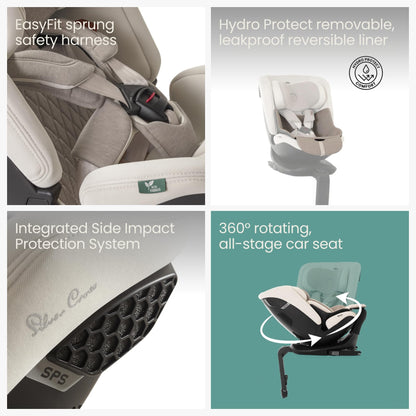 Silver Cross - Motion All Size 2 360 Car Seat - Newborn to 12 years - Isofix Car seat - 5 Point Safety Harness - 360 Rotation - Almond