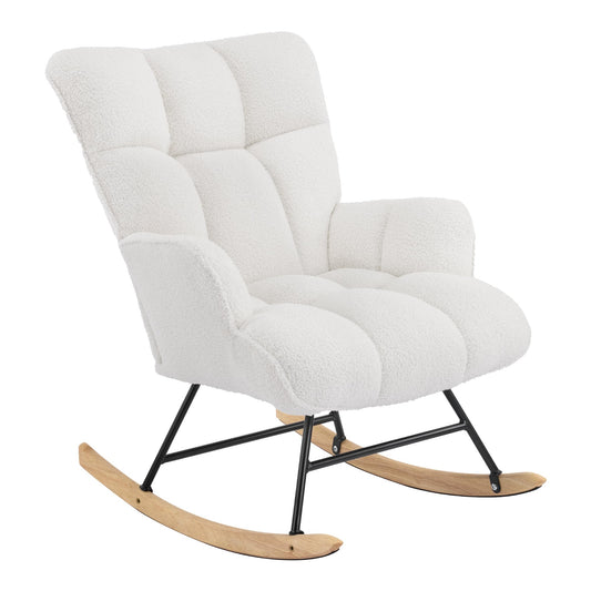 Aunekiv Rocking Chair for Nursery, Teddy Upholstered Glider Nursing Chair for Adults, Comfy Rocking Armchair Indoor for Living Room Bedroom, White