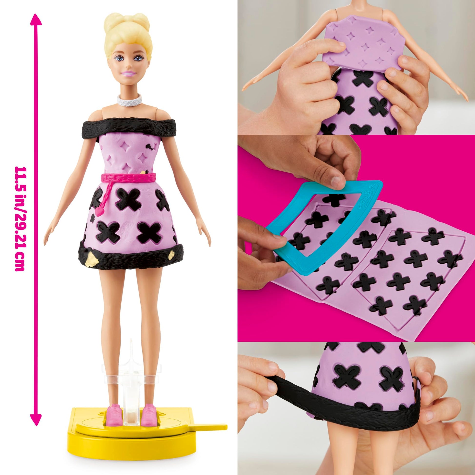 Play-Doh Barbie Designer Fashion Show Playset with colorful modeling clay and fashion accessories for creative play.