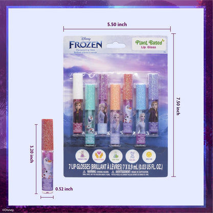 Disney Frozen 7-piece lip gloss set by Townley Girl, featuring colorful glosses in fun shapes, perfect for girls' parties.