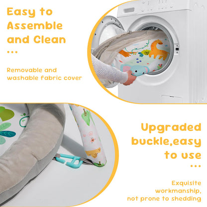 GoldEnough baby play mat with hanging toys, tummy time pillow, and soft floor mat for newborns and infants aged 0-36 months.