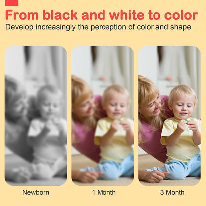 URMYWO black and white sensory baby toy set for brain development, featuring soft tummy time toys and a baby book.