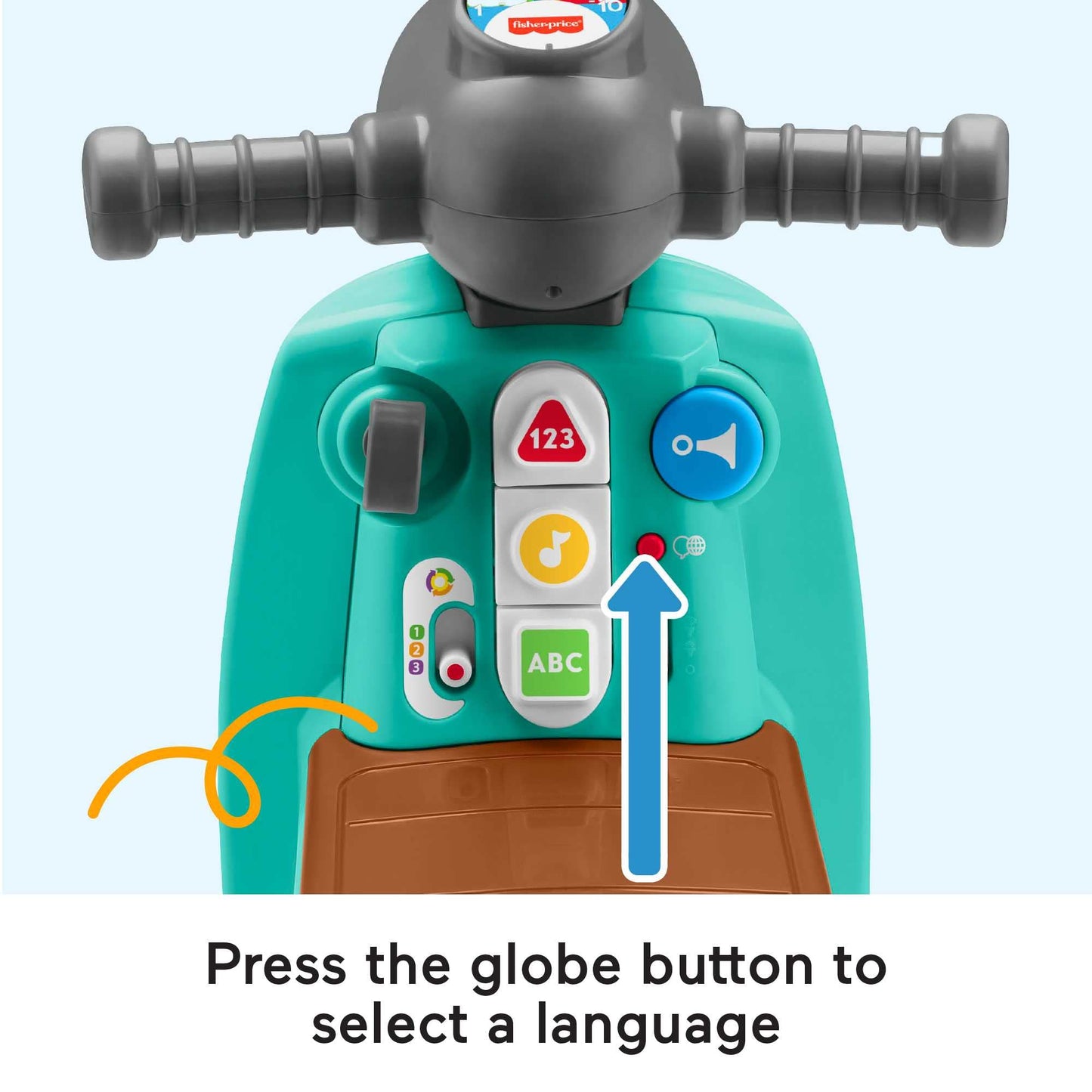 Fisher-Price Toddler Ride-On Toy Scooter with Smart Stages Educational Content for Pretend Play, Multi-Language Version, Laugh & Learn, HMV76