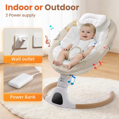 Cozydwells electric baby swing chair in beige with Bluetooth, remote control, 5 swing speeds, 3 tilt positions, suitable for newborns