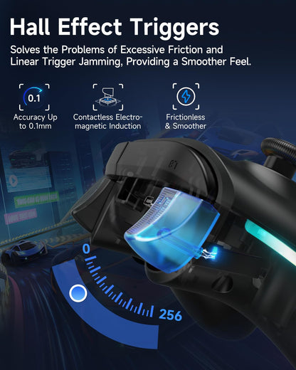 EasySMX X15 wireless PC controller with hall triggers and joysticks, compatible with Windows, Android, Steam, and Switch.