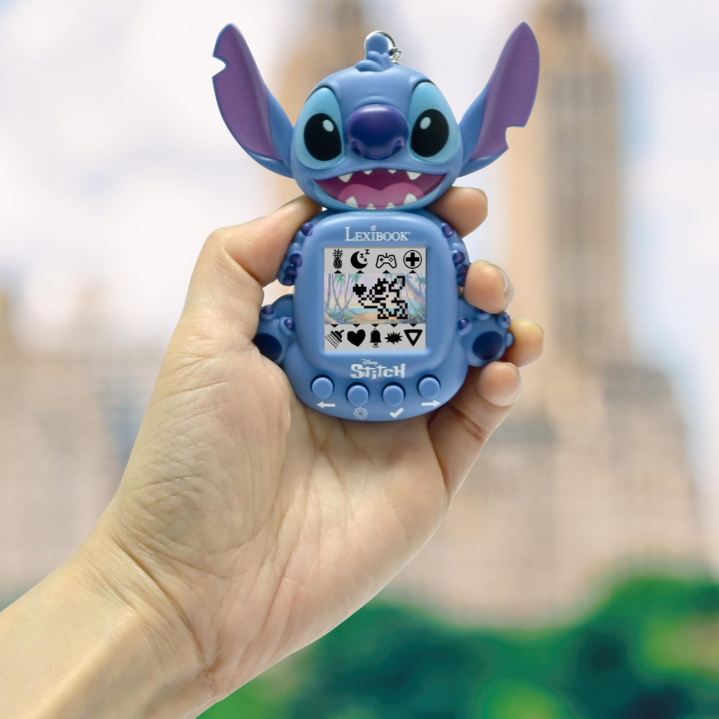 LEXIBOOK, Disney Stitch, My Best-e, Portable games console, Interactive and educational companion for children, 8 game categories, Coloured screen, Blue, JLMB10D