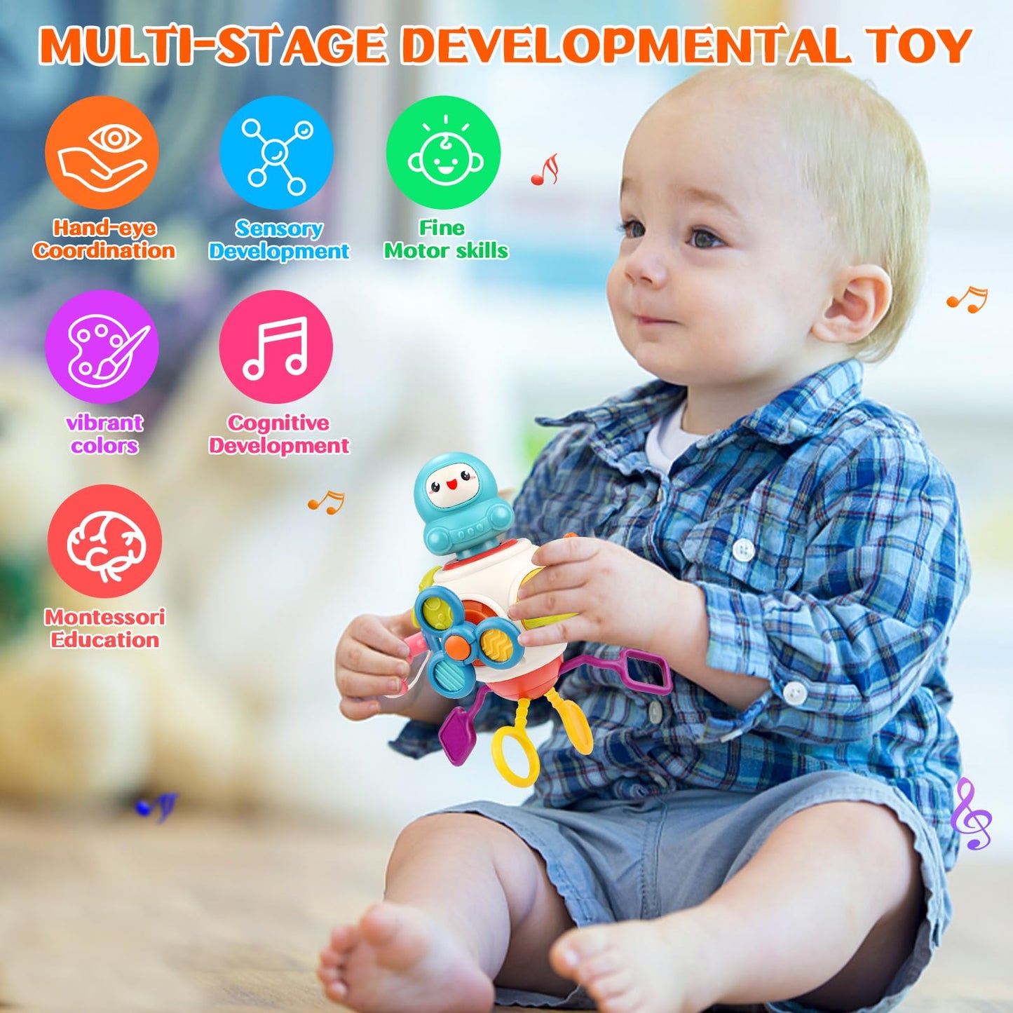 Montessori Toys for 1 2 Years Old Sensory Toys for Toddlers 1-3 8-in-1 Busy Board Activity Cube Baby Gifts for 6-18 Months Infant Boys Girls Airplane Plane Car Travel Toys Educational Learning