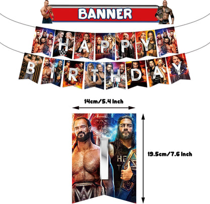 Wrestlinss Theme Birthday Party Decorations Wrestlinss Party Supplies Happy Birthday Banner Balloons Cake Topper, Cupcake Toppers for Birthday Party Decor