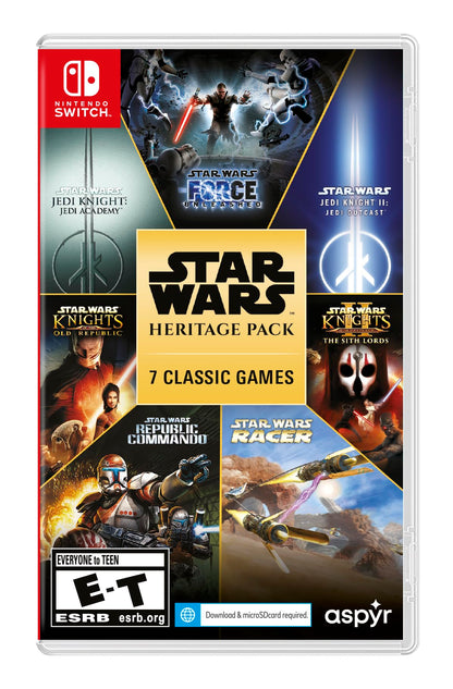Nintendo Switch game case for Star Wars: Heritage Pack by Aspyr, featuring iconic Star Wars characters and artwork.