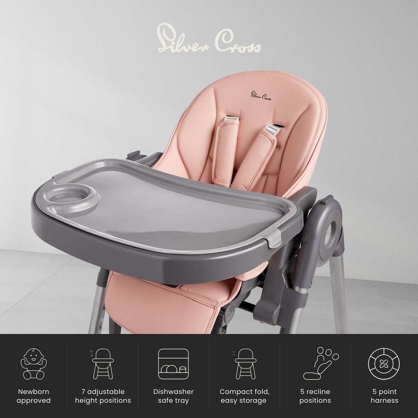 Silver Cross - Buffet Highchair with Silicone Tray - Baby Chair - Portable Highchair - Newborns to 3 Years - Pink