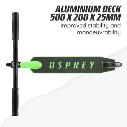 Osprey Stunt Scooter for Kids Ages 8-12, Freestyle Street Pro 360 Spin, Complete Trick With ABEC 5 Bearings, Green