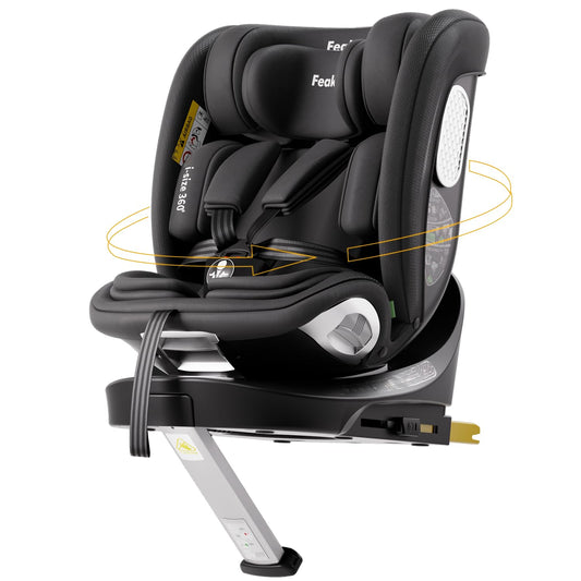 Feakaou 360 Car Seat with ISOFIX - for Newborn to 12 Years Children, i-Size (ECE R129/E4) Rotating Swivel Baby Car Seat,Group 0+1/2/3 (40-150cm),Rear Facing for Longer from Birth to 4 Years.Black.