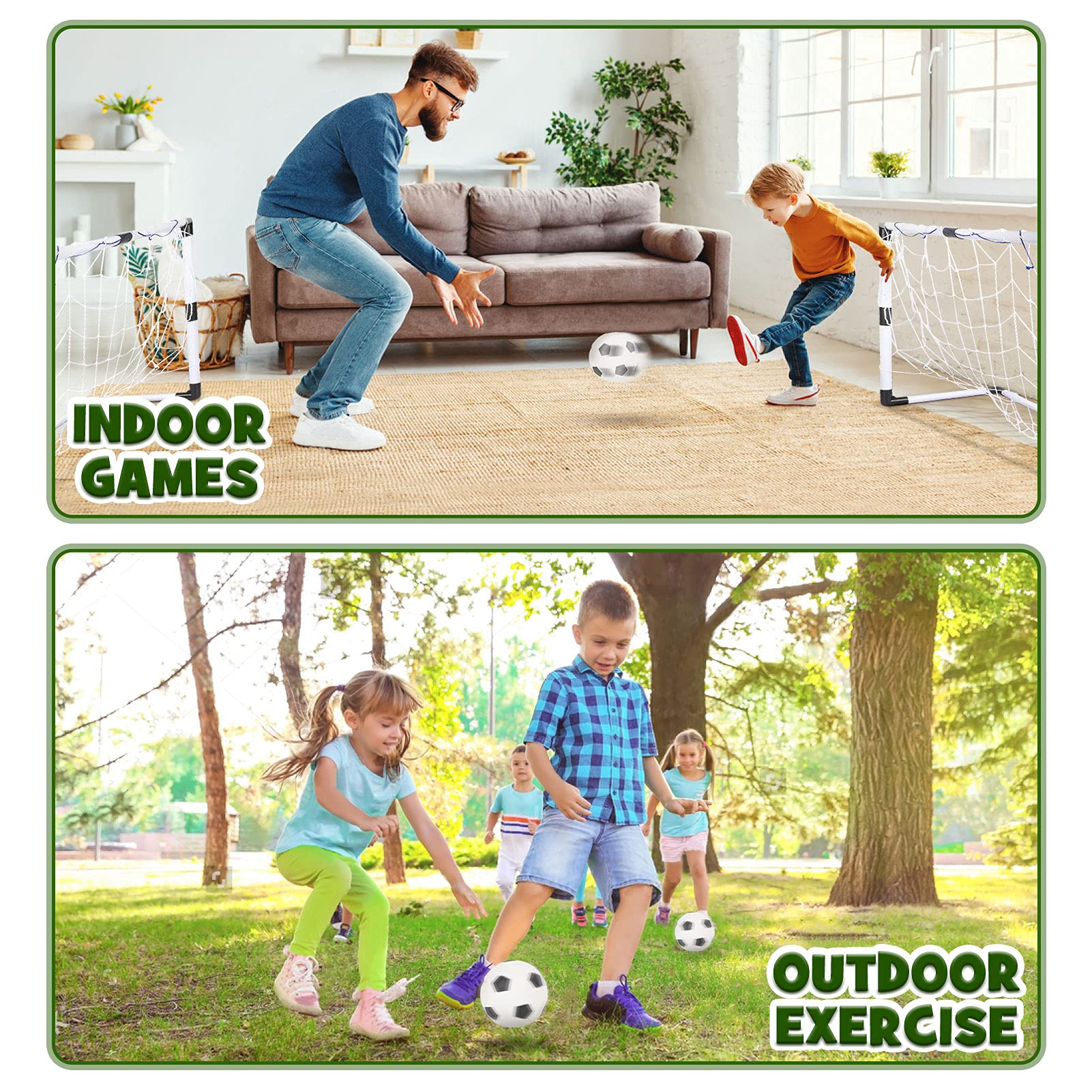 Dreamon set of 2 kids football goal post nets with balls and pump for indoor outdoor soccer training and sports practice.