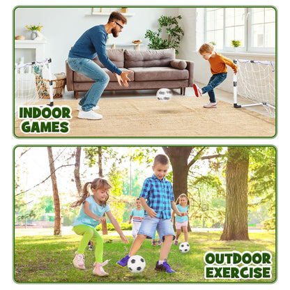 Dreamon set of 2 kids football goal post nets with balls and pump for indoor outdoor soccer training and sports practice.