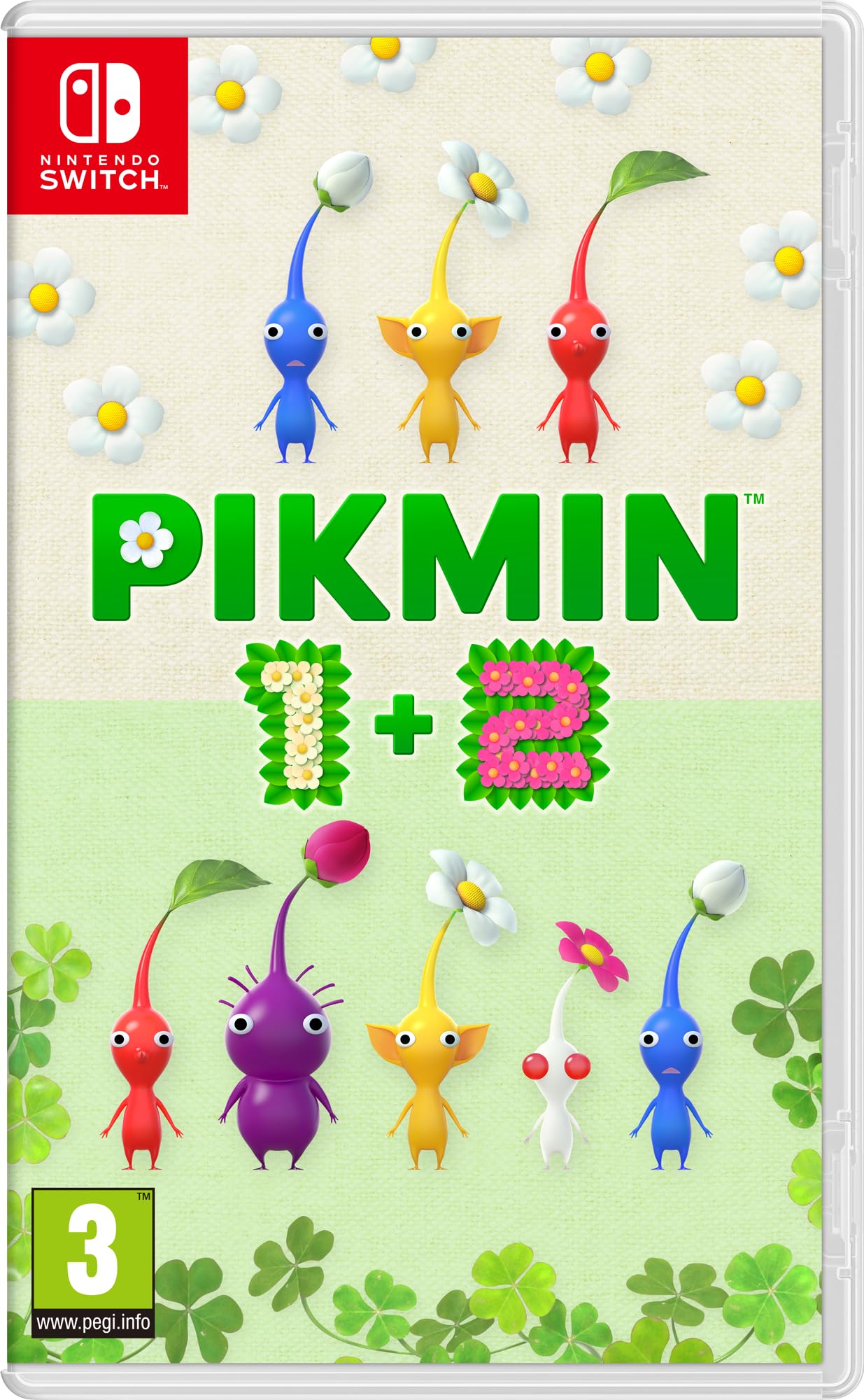 Nintendo Pikmin 1 and 2 double pack for Nintendo Switch, featuring colorful game covers with Pikmin characters and vibrant artwork.