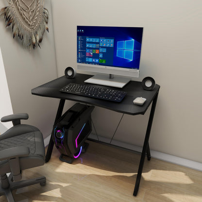 DEILALY 90 CM Width Gaming Desk Carbon Fiber Surface Gamer Table Computer Gamer Desk with Monitor Shelf Study Desk Work Station PC Table Carbon Steel Leg Corner