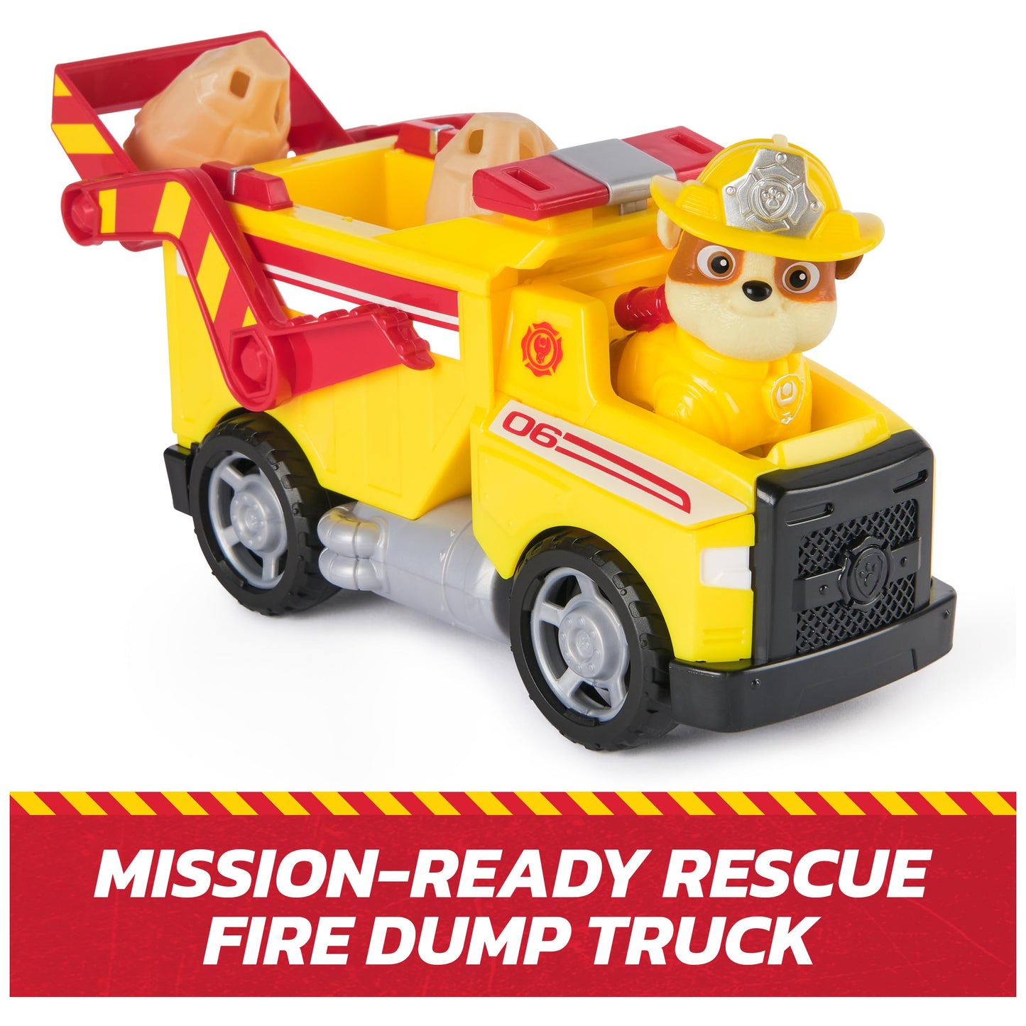 Paw Patrol Fire Rescue: Rubble Rescue Fire Dump Truck with Action Figure, Projectiles, and Toy Truck, Kids Toys for Boys and Girls Ages 3 and Up