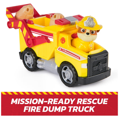 Paw Patrol Fire Rescue: Rubble Rescue Fire Dump Truck with Action Figure, Projectiles, and Toy Truck, Kids Toys for Boys and Girls Ages 3 and Up