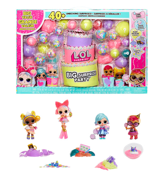 L.O.L. Surprise! Big Surprise Party - 4 Collectible Dolls, 40+ Surprises, 5 Unboxing Experiences, Fashions, Sand, Gel Crush, Shell Smash, Fluff, Party Confetti, Present for Girls Ages 4+