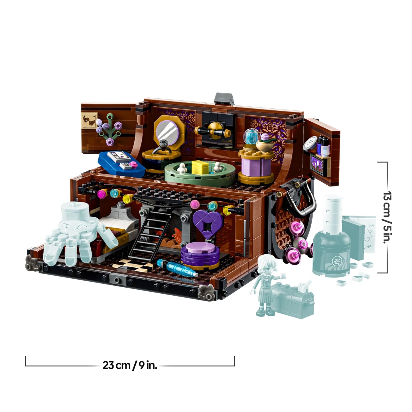 LEGO Wednesday Thing's Apartment set with Enid mini doll, Thing figure, and accessories for creative play and display.