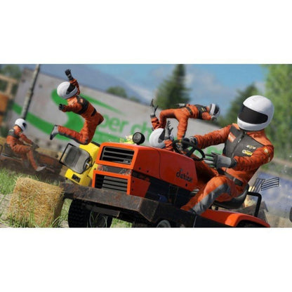 Wreckfest PS5 game by THQ Nordic featuring a demolition derby car racing scene in a rugged outdoor environment