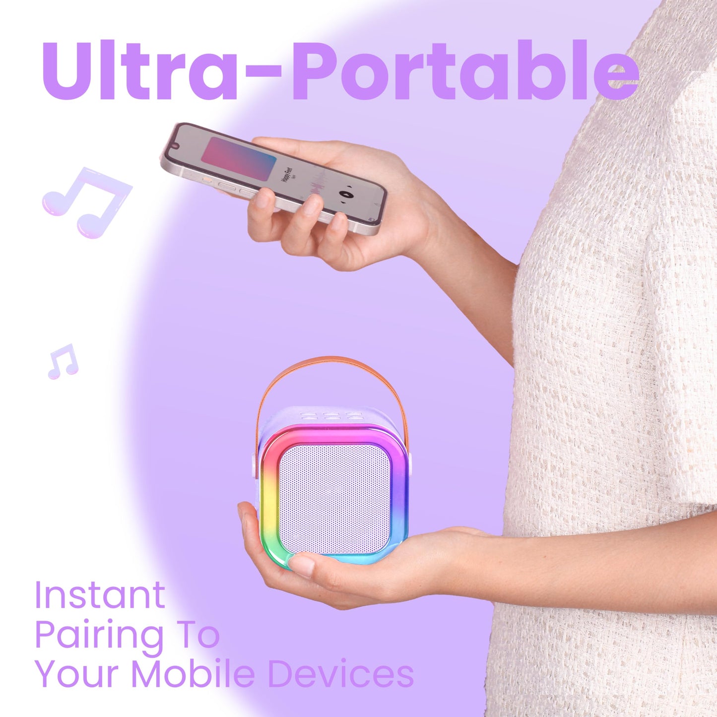 Ankuka portable karaoke machine for kids and adults with wireless microphone, purple color, Bluetooth speaker, ideal for birthday gifts