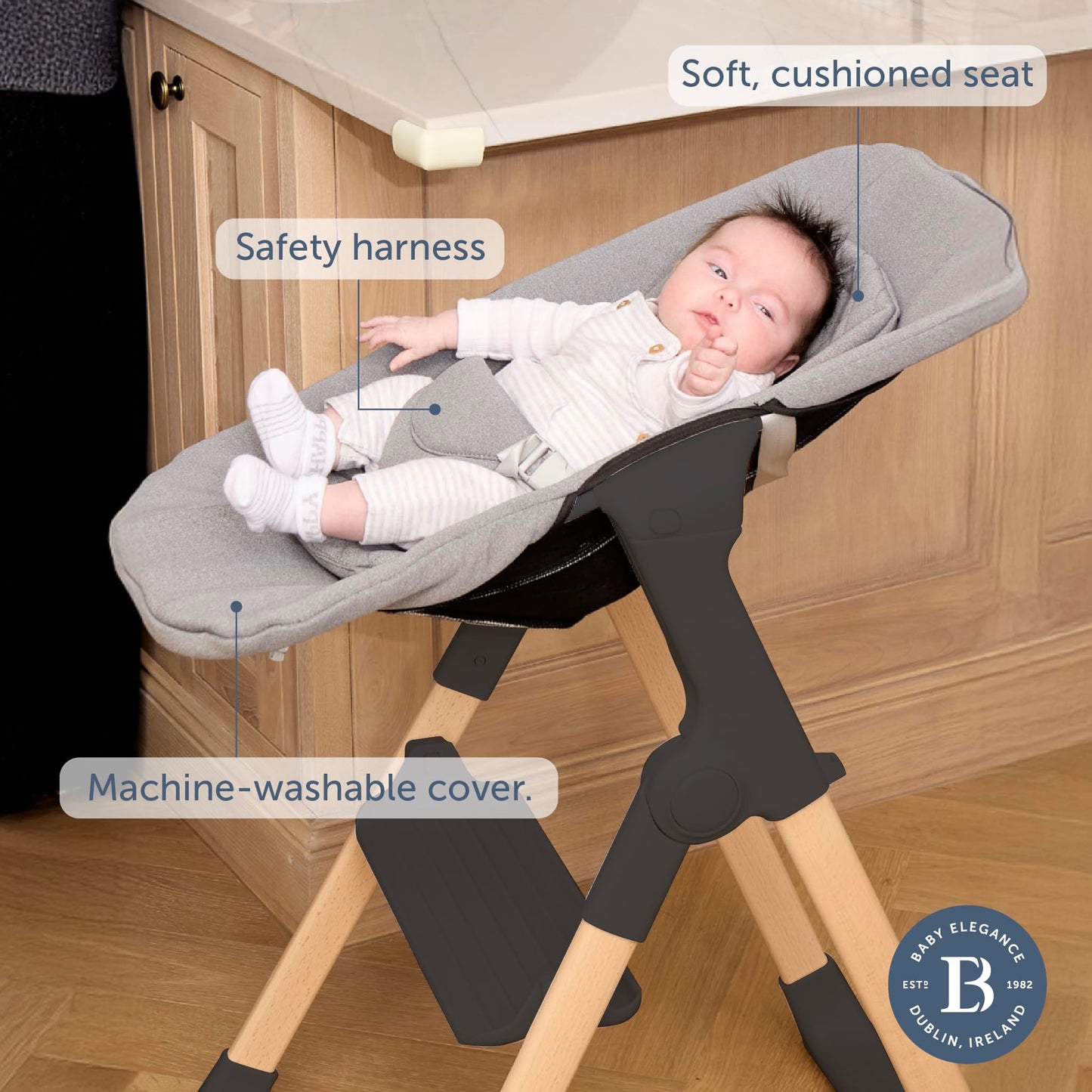 Mash High Chair Bundle by Baby Elegance | Includes Newborn Seat (0-6 Months), Toddler Seat (6+ Months) & Black Cushion | Adjustable Black High Chair for Babies & Toddlers