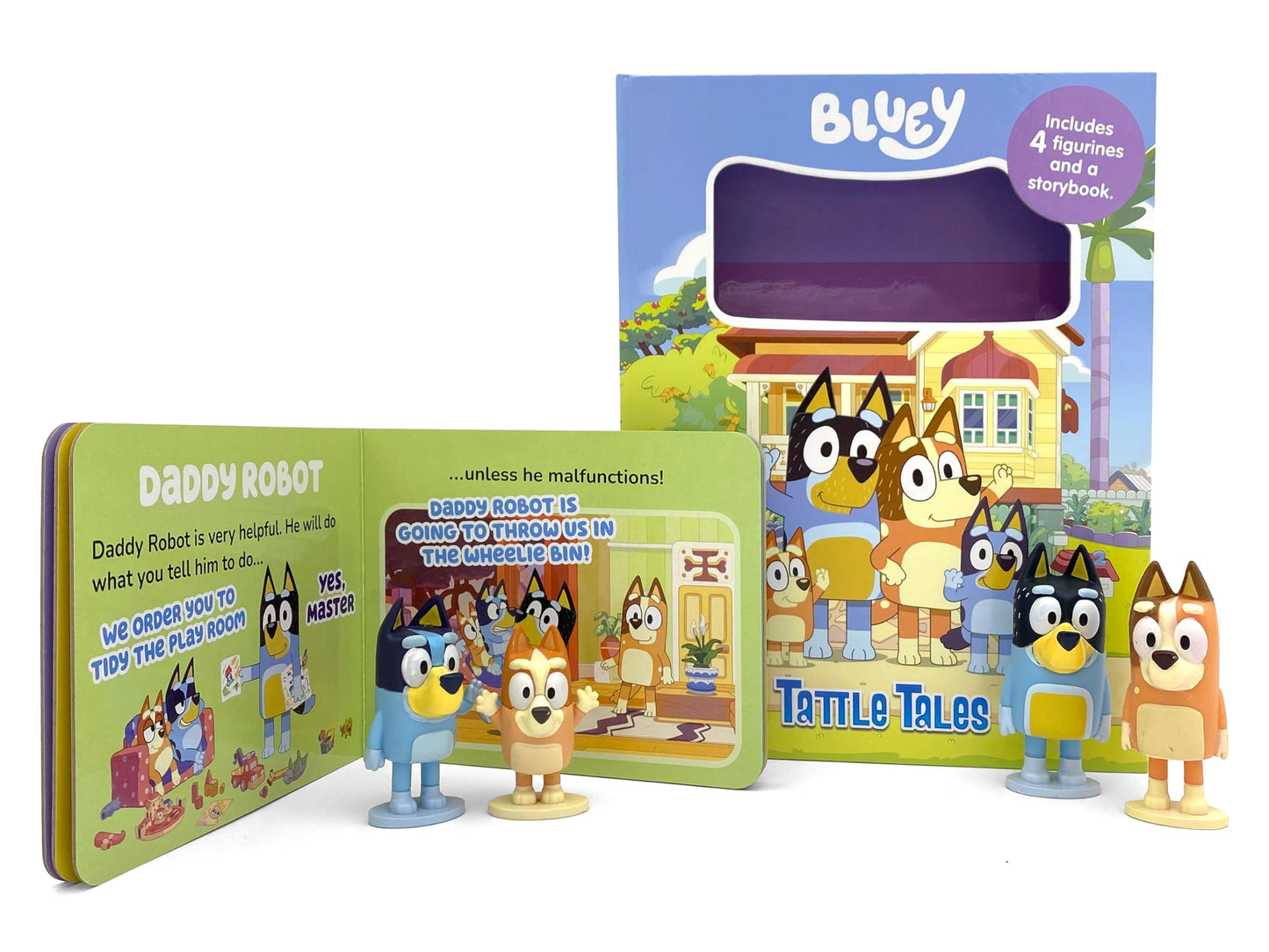 Bluey Tattle Tales - Activity Books for kids, 12-page storybook, 4 figurines
