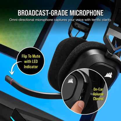 Corsair HS80 RGB wireless gaming headset with Dolby Atmos, omni-directional mic, iCUE compatible, in carbon color, for PC, Mac, PS5, PS4