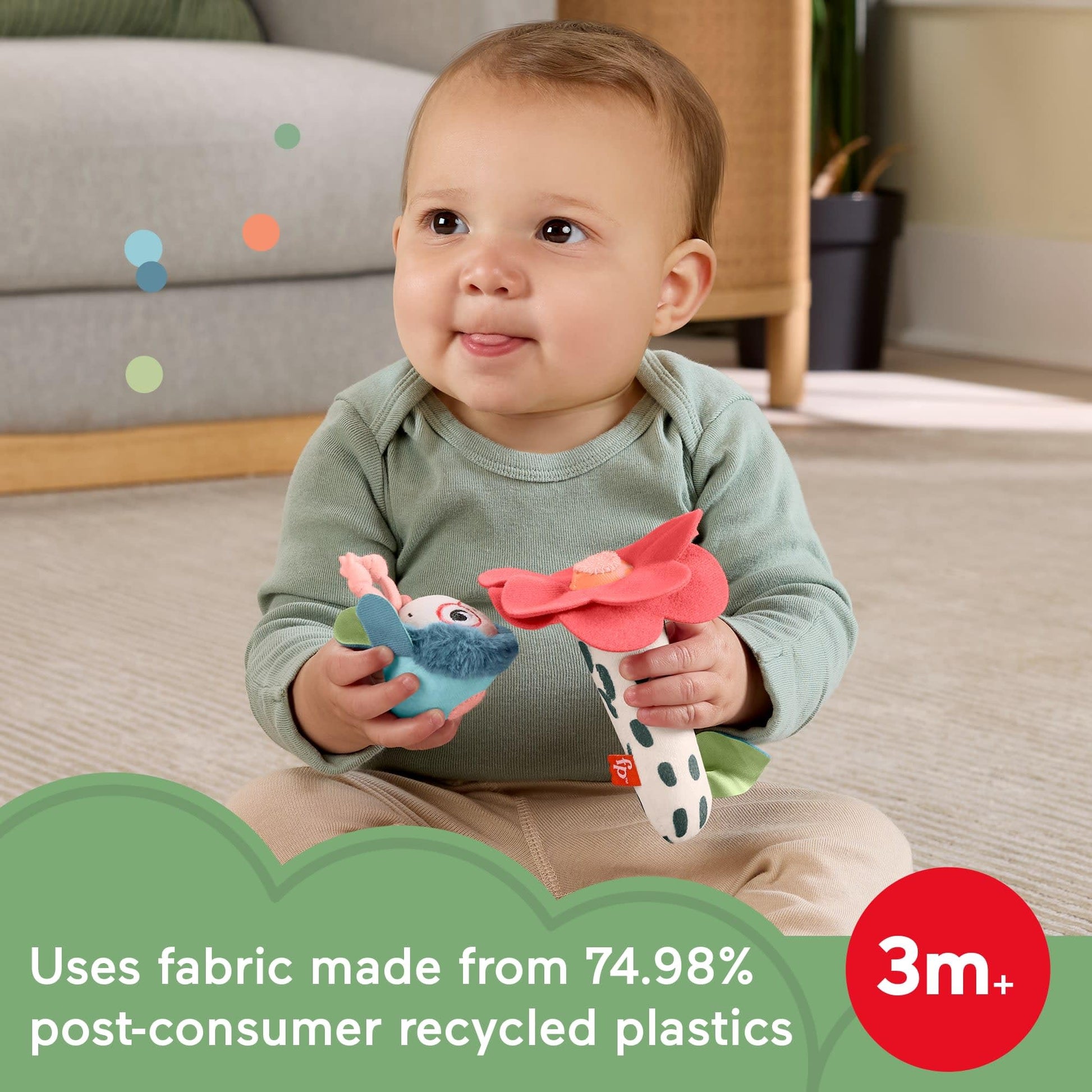 Fisher-Price Planet Friends Shake ‘n Rattle Busy Bee plush baby toys set for newborns and infants 3+ months, colorful sensory plush toys.