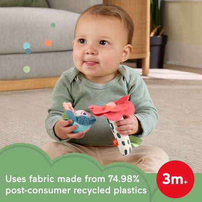Fisher-Price Planet Friends Shake ‘n Rattle Busy Bee plush baby toys set for newborns and infants 3+ months, colorful sensory plush toys.