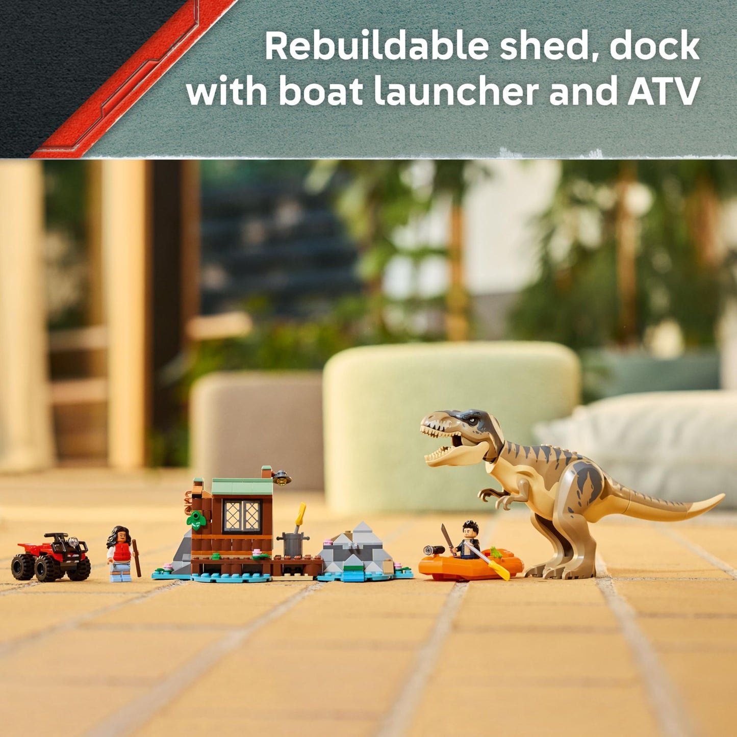 LEGO Jurassic World T. rex River Escape - Interactive Dinosaur Toy - incl. a Dino Figure, Boat Toy, ATV & 2 Minifigures - Gift for 5+ Year Old Boys & Girls - 76975