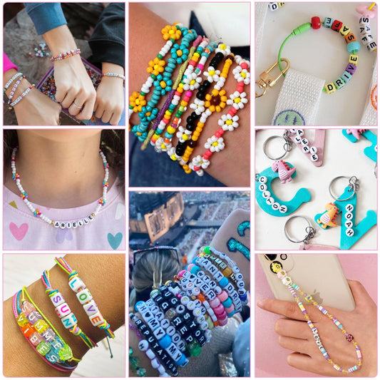 Volance 5500pcs Bracelet Making Kit,4 mm Glass Seed Beads and Letter Alphabet Beads for Friendship Jewelry Making, with Charm and Elastic Strings, Friendship Bracelets Holiday Gifts for Girls Adults