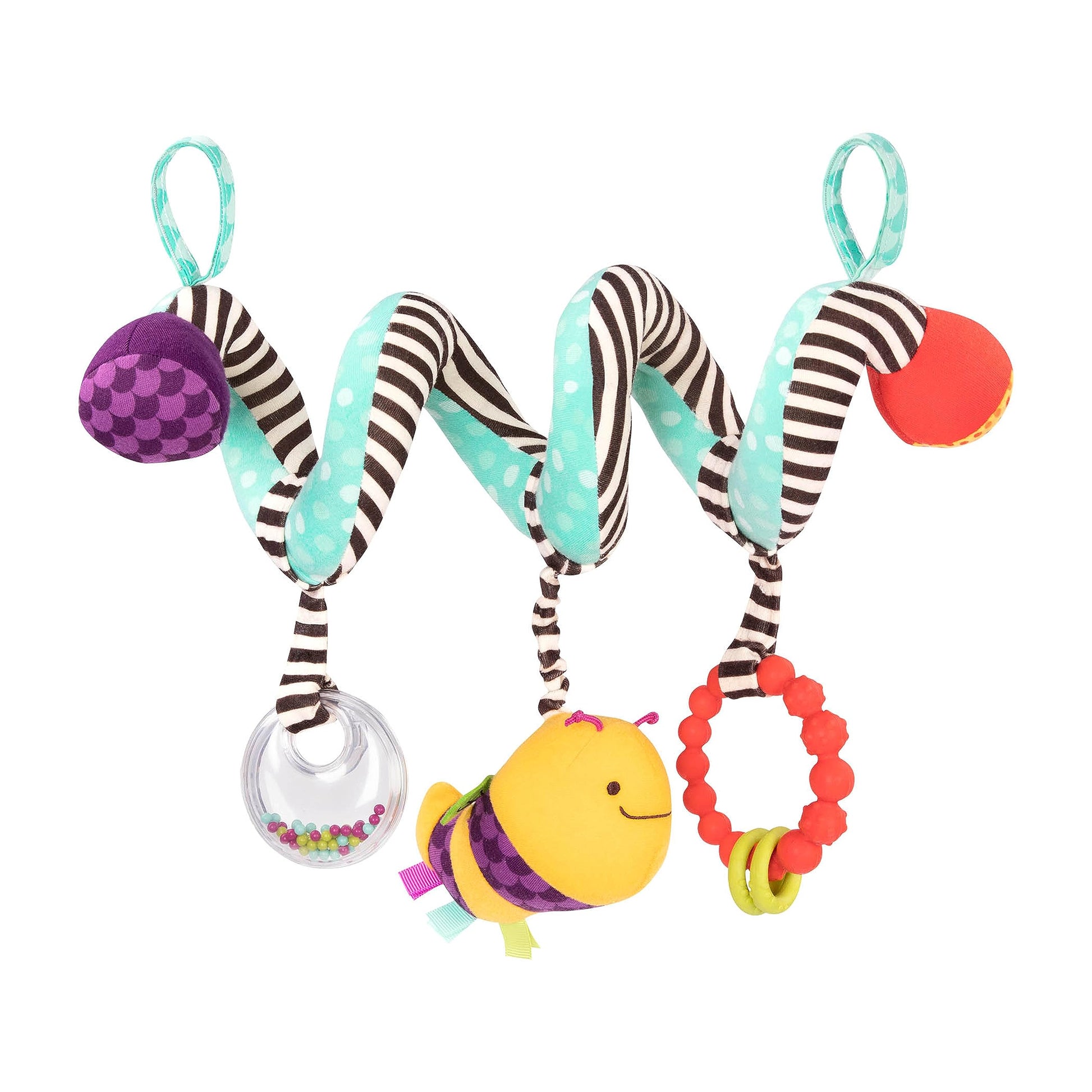 B. toys Wiggle Wrap for car seat, stroller, crib with spiral design, hanging rattle, plush bee, and teether for infants 0+ months