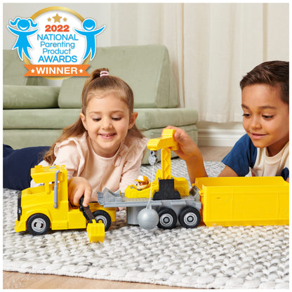 PAW Patrol, Rubble 2-in-1 Transforming X-Treme Truck with Excavator Toy, Crane Toy, Lights and Sounds, Action Figures, Kids’ Toys for Ages 3 and up