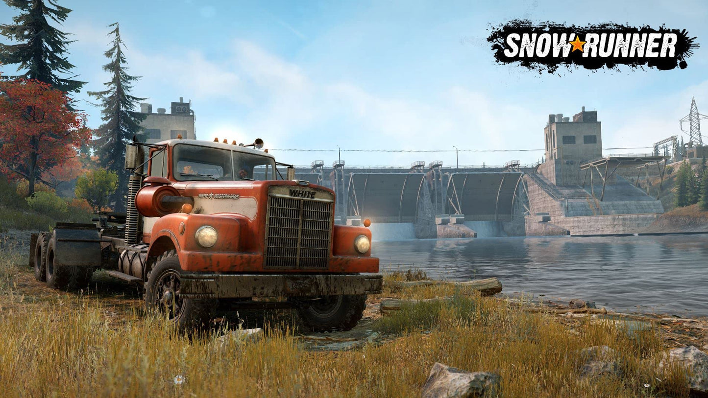 Snow Runner video game for PS5 by Focus Home Interactive, showing snowy terrain and rugged vehicles in gameplay.