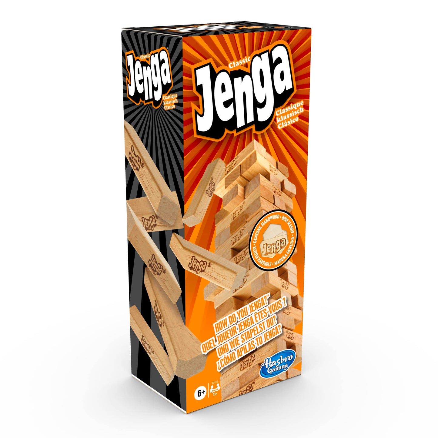 Hasbro Gaming Jenga Family Board Game, Original Wood Block Stacking Game, Quick to Learn Party Game for Kids & Adults, 1+ Players, Ages 6+, Secret Santa Gift