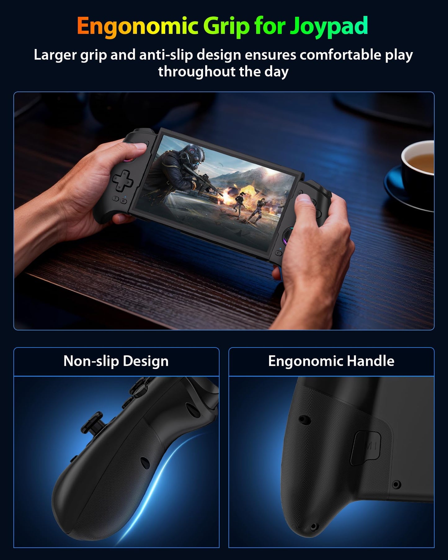 ZRZLMVP wireless Switch Pro controller with RGB lighting, stretchable design, Hall effect joysticks, programmable features, and vibration.