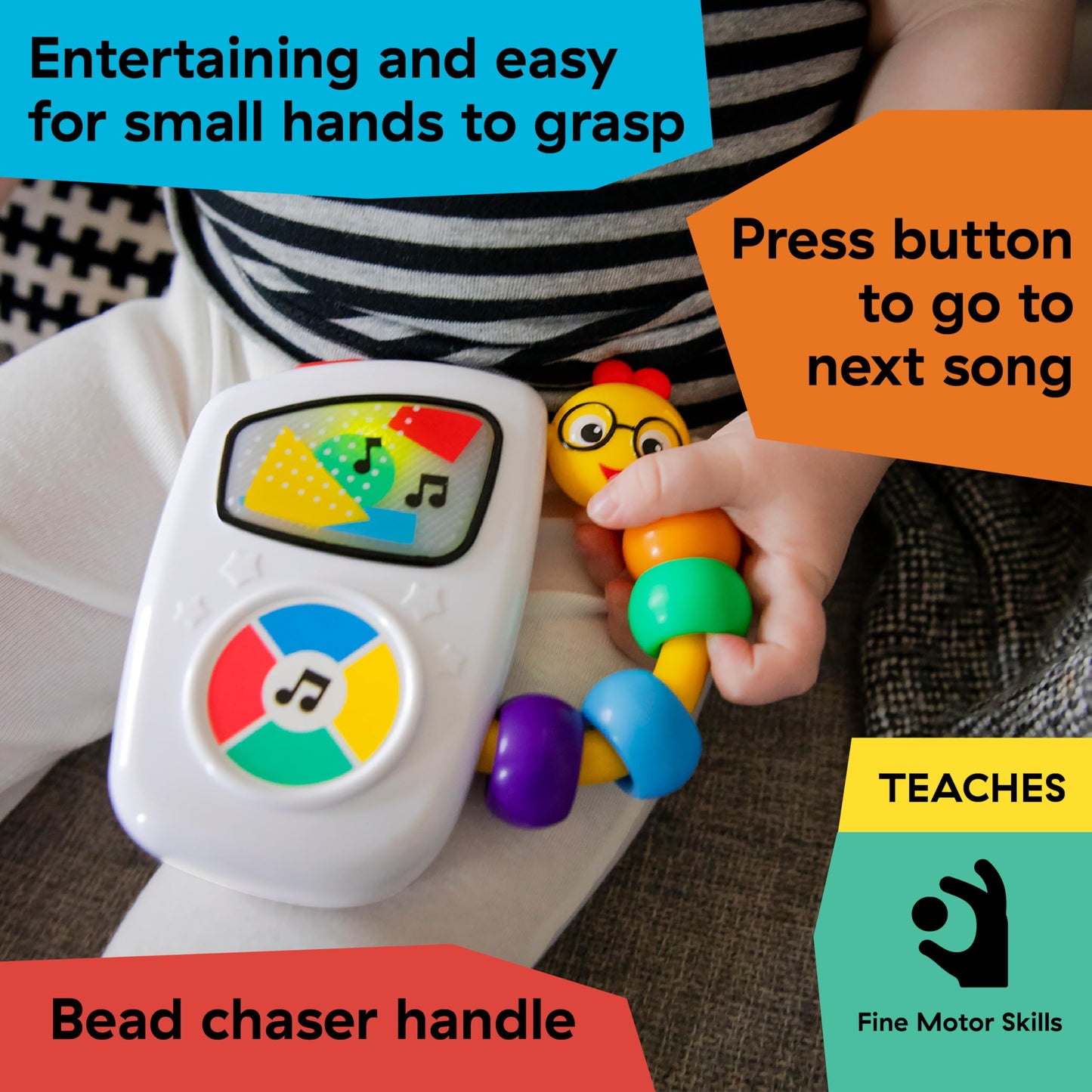 Baby Einstein Take Along Tunes musical toy with lights, 10 melodies, bead chaser, volume control, designed for infants ages 3 months+