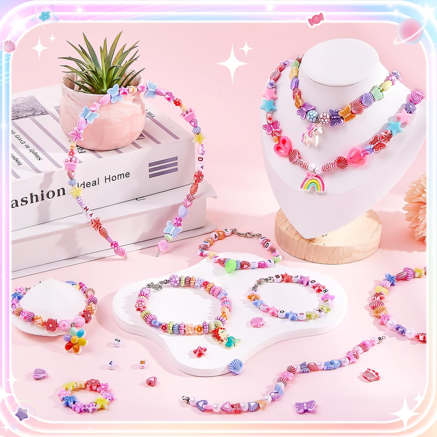 UPDOKIT Jewellery Bracelet Making Kits, 2 Boxes DIY Crafts Bracelets Necklace Making Kits for Girls, Friendship Birthday Presents Bracelet Making Kit for Kids Teen 3-14 Years Old