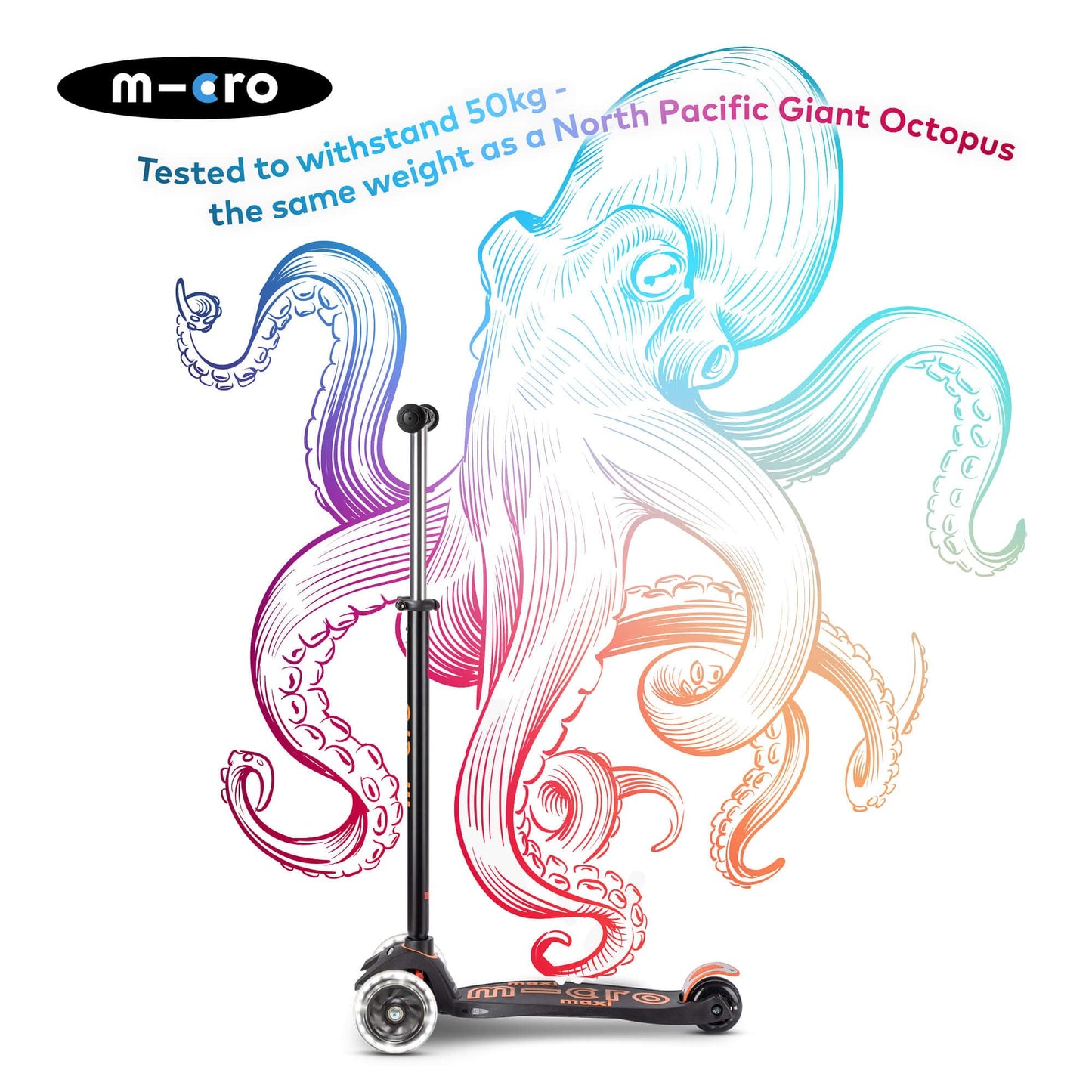 Micro Scooters | Maxi Micro LED Deluxe Children's Scooter | Big Wheels | Handlebar Adjustable | 5-12yrs | Boys & Girls | Black