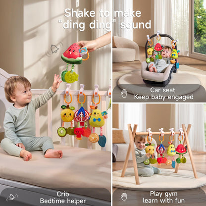 TUMAMA Baby Pram Hanging Rattle Toys set with plush lemon rattles, squeaky sound, and teether for newborns and infants.
