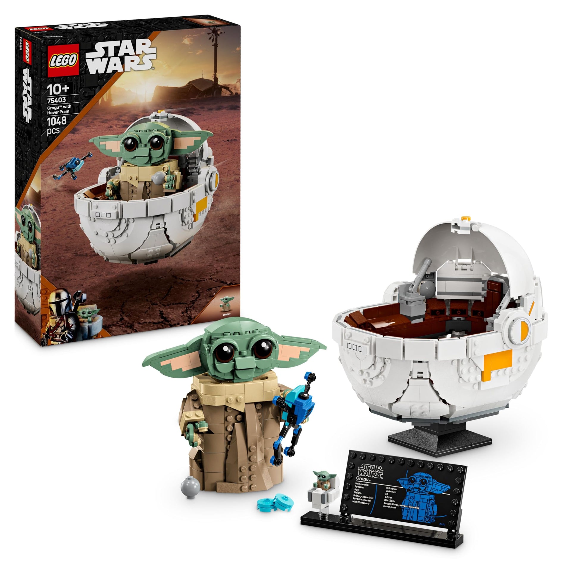 LEGO Star Wars 75403 Grogu with Hover Pram building toy set featuring collectible figure from The Mandalorian.
