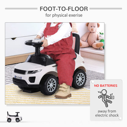 HOMCOM 3-in-1 Ride On Car Foot To Floor Slider Toddler w/Horn Steering Wheel NO POWER Manual Under Seat Storage Safe Design for 1-3 Year Old White