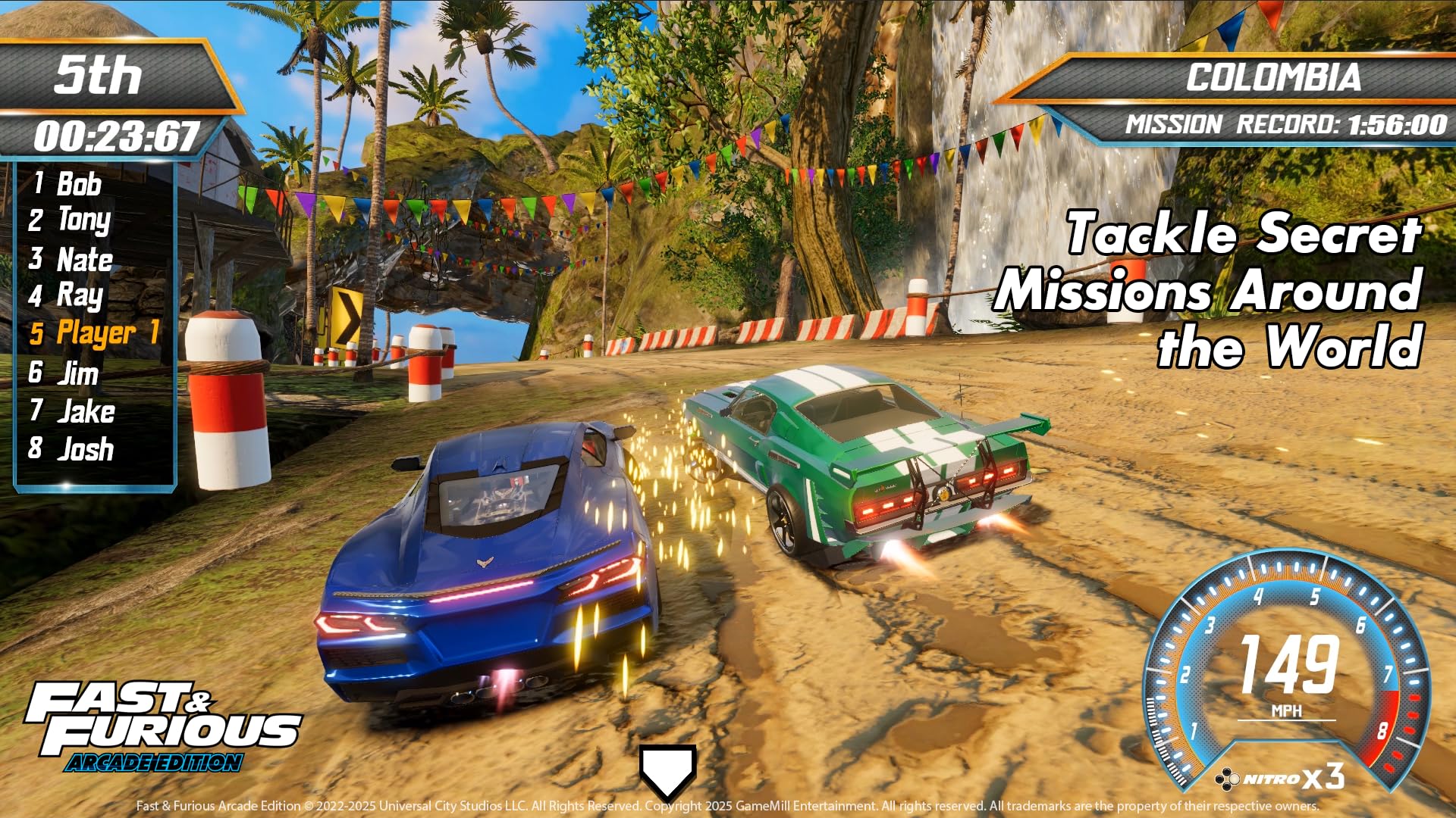 Nintendo Switch game cartridge for Fast & Furious Arcade Edition by Game Mill, featuring colorful racing action artwork.